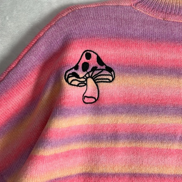 Spirit Jersey Psychedelic Pink Purple Ombre Mushroom Stripe Y2K 90s Knit Sweater - Picture 11 of 14